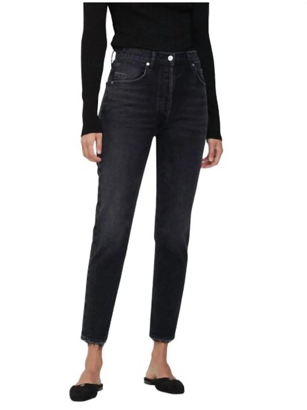 Citizens Of Humanity Jolene Black Straight-Leg Jeans Button Fly Raw Hem Size 26